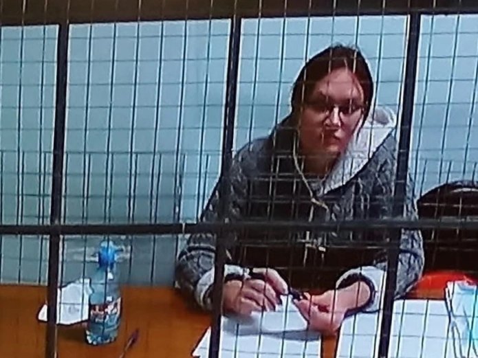 Лилия Чанышева, экс-координатор штаба Алексея Навального в Уфе, на судебном заседании по видеоконференцсвязи из СИЗО-6 Москвы / Фото: RFE/RL